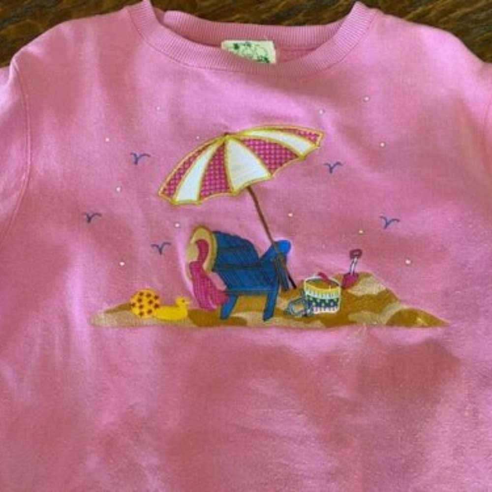 QUACKER FACTORY * Bright PINK Summer Beach Umbrella SWEATSHIRT * Rhinestones * M
